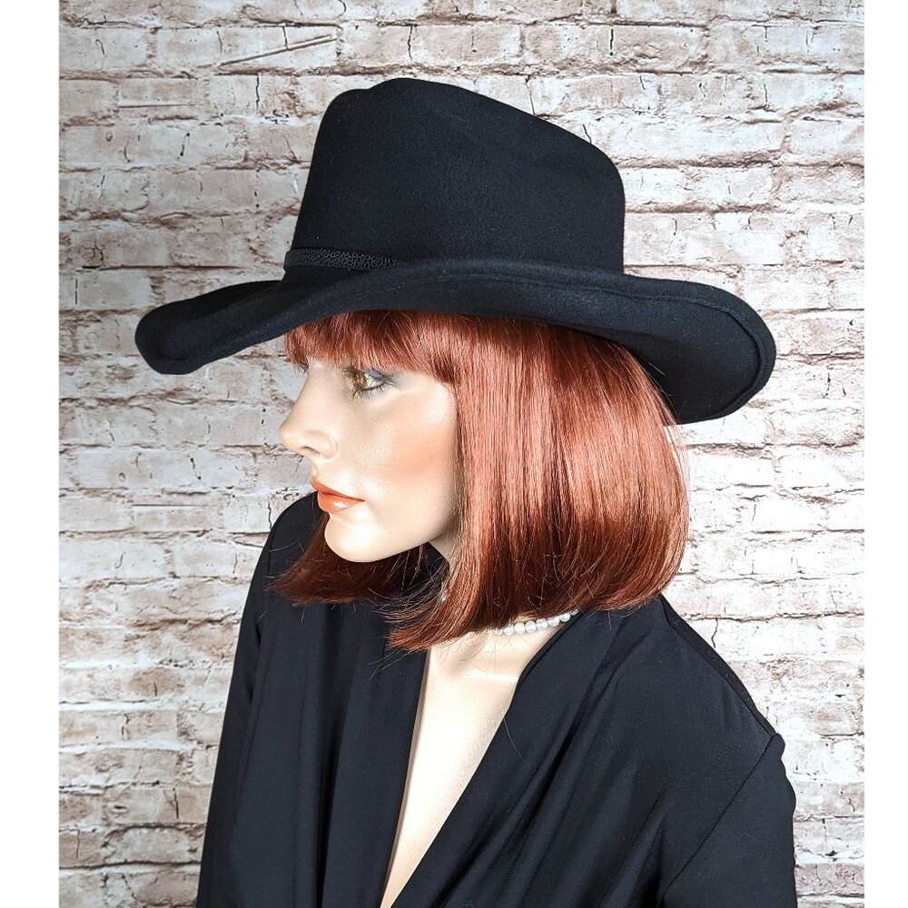 Stetson Mello Felt 100% Wool Unisex Western Cowboy Hat Black Leather Band Sz Med